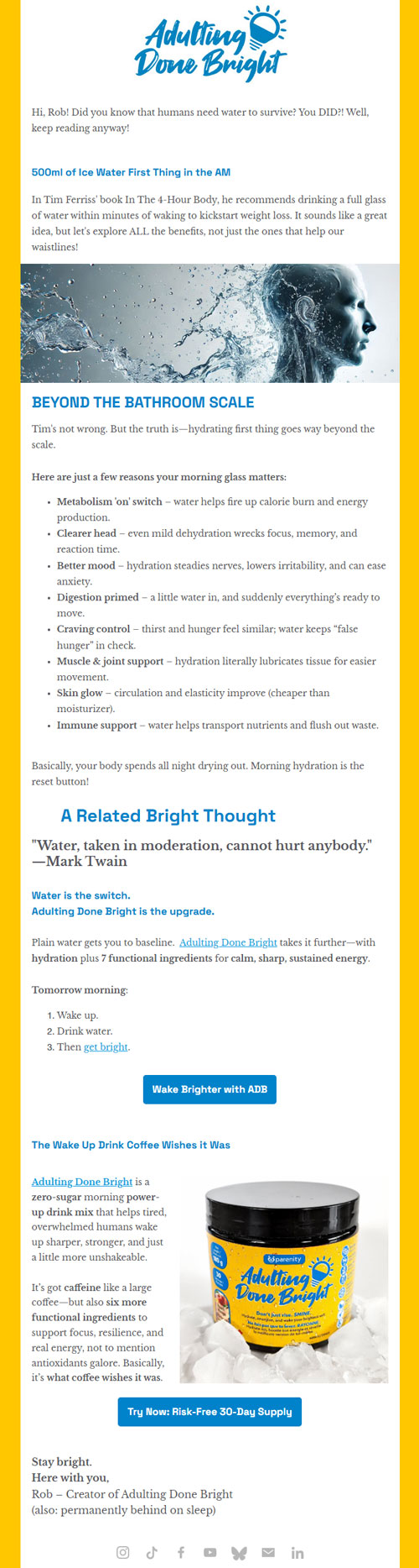 Adulting Done Bright "Water" Email